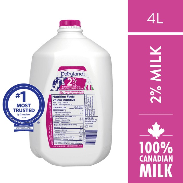 2 litre jug of 2% partly skimmed milk